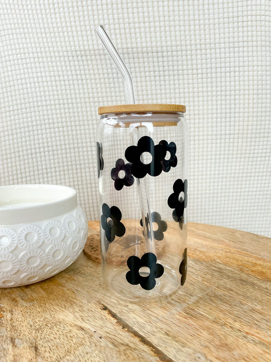Black Flower Can Glass