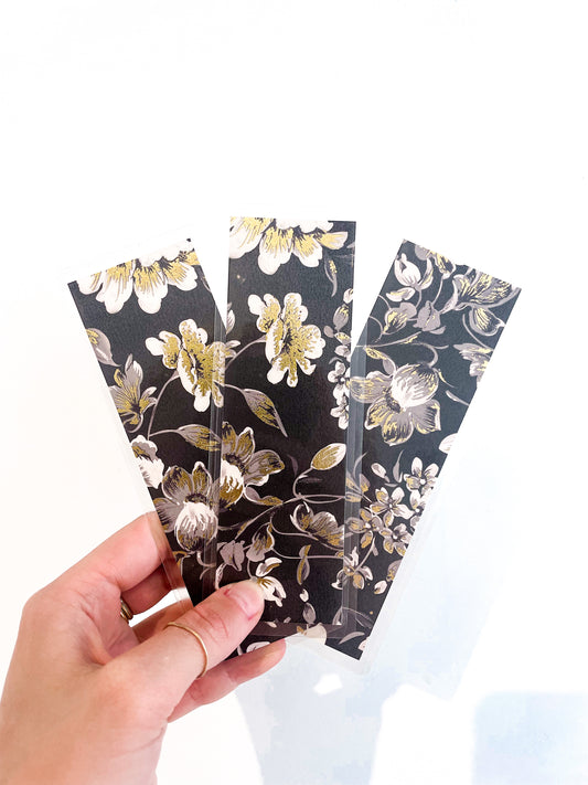 Black White and Gold Foil Floral Bookmark