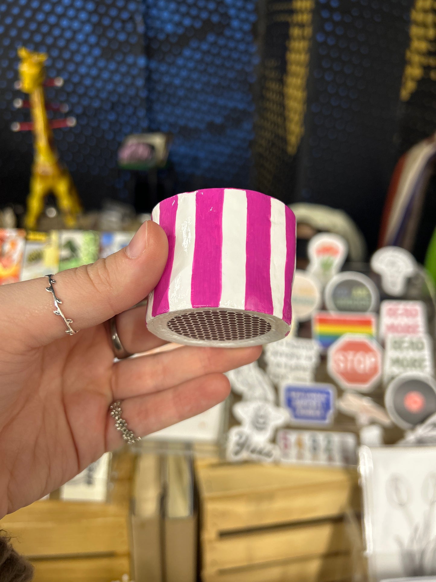 Pink Stripe Match/Toothpick Holder